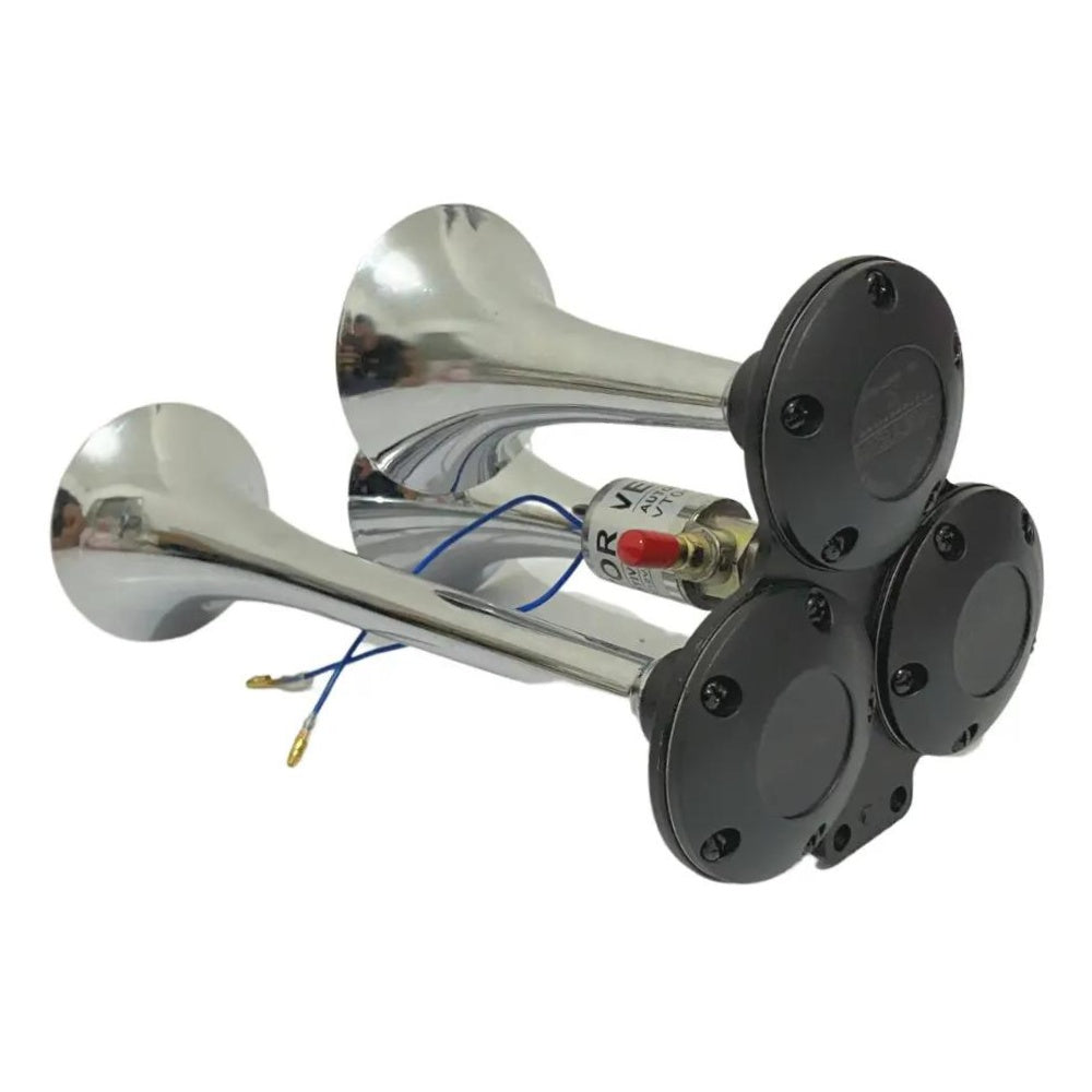 Buzina 3 Cornetas Cromada 12V/24V - Vetor - Vt049 - (4)
