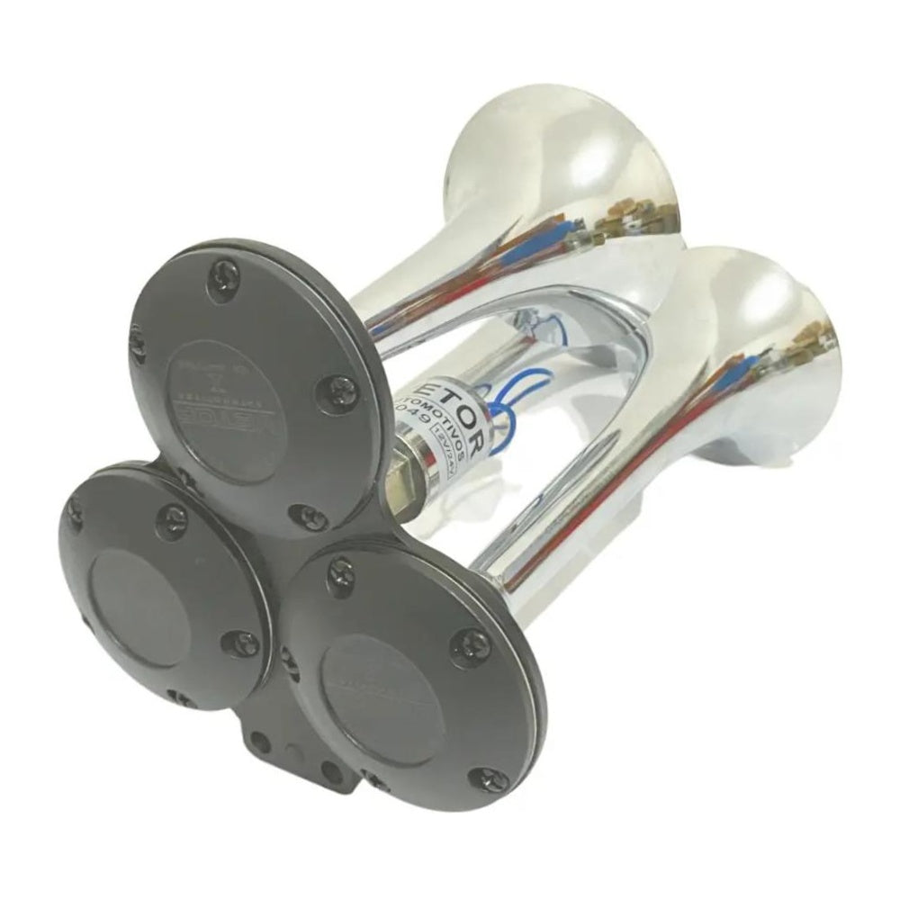 Buzina 3 Cornetas Cromada 12V/24V - Vetor - Vt049 - (5)