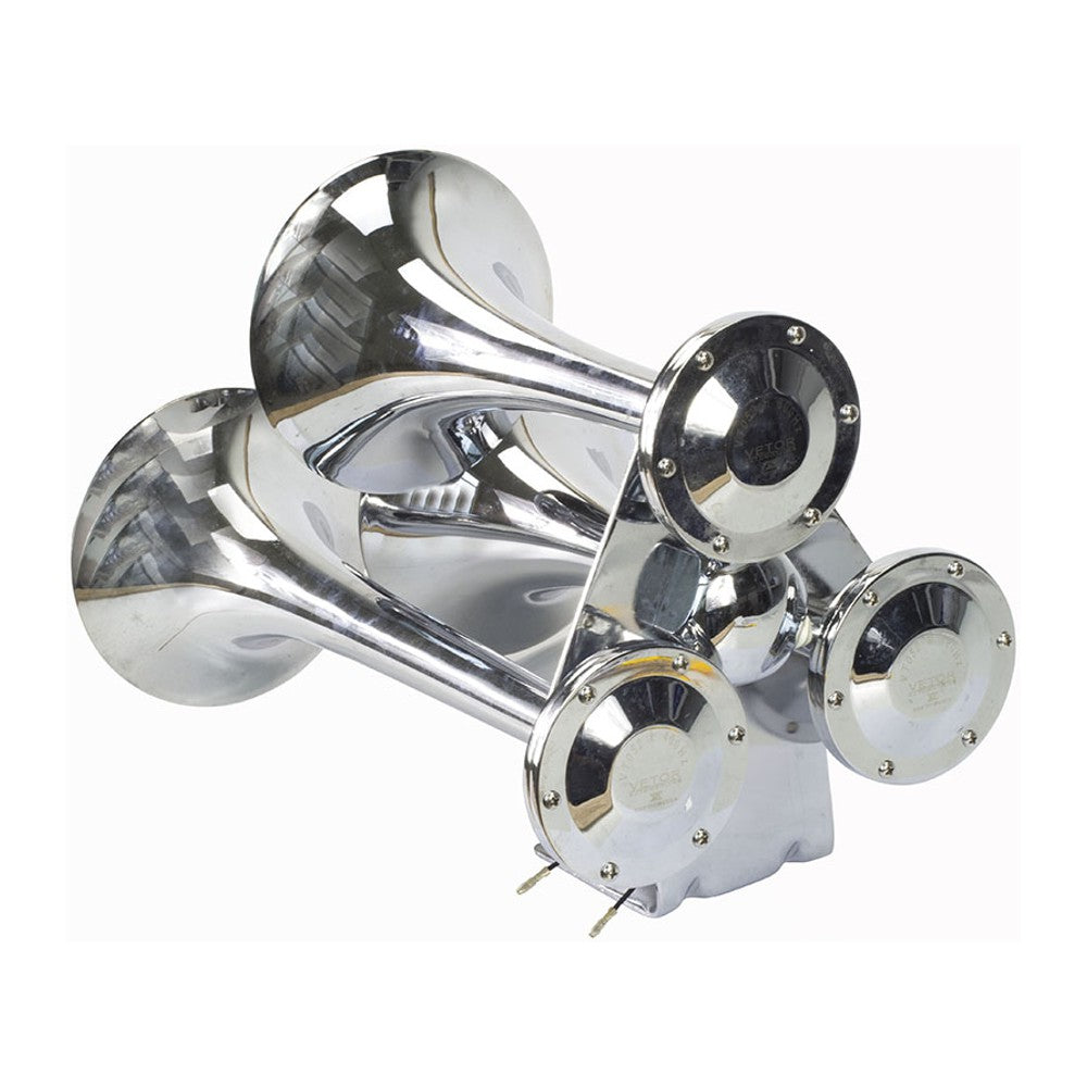Buzina 3 Cornetas Cromada 12V/24V - Vetor - Vt052 - (2)