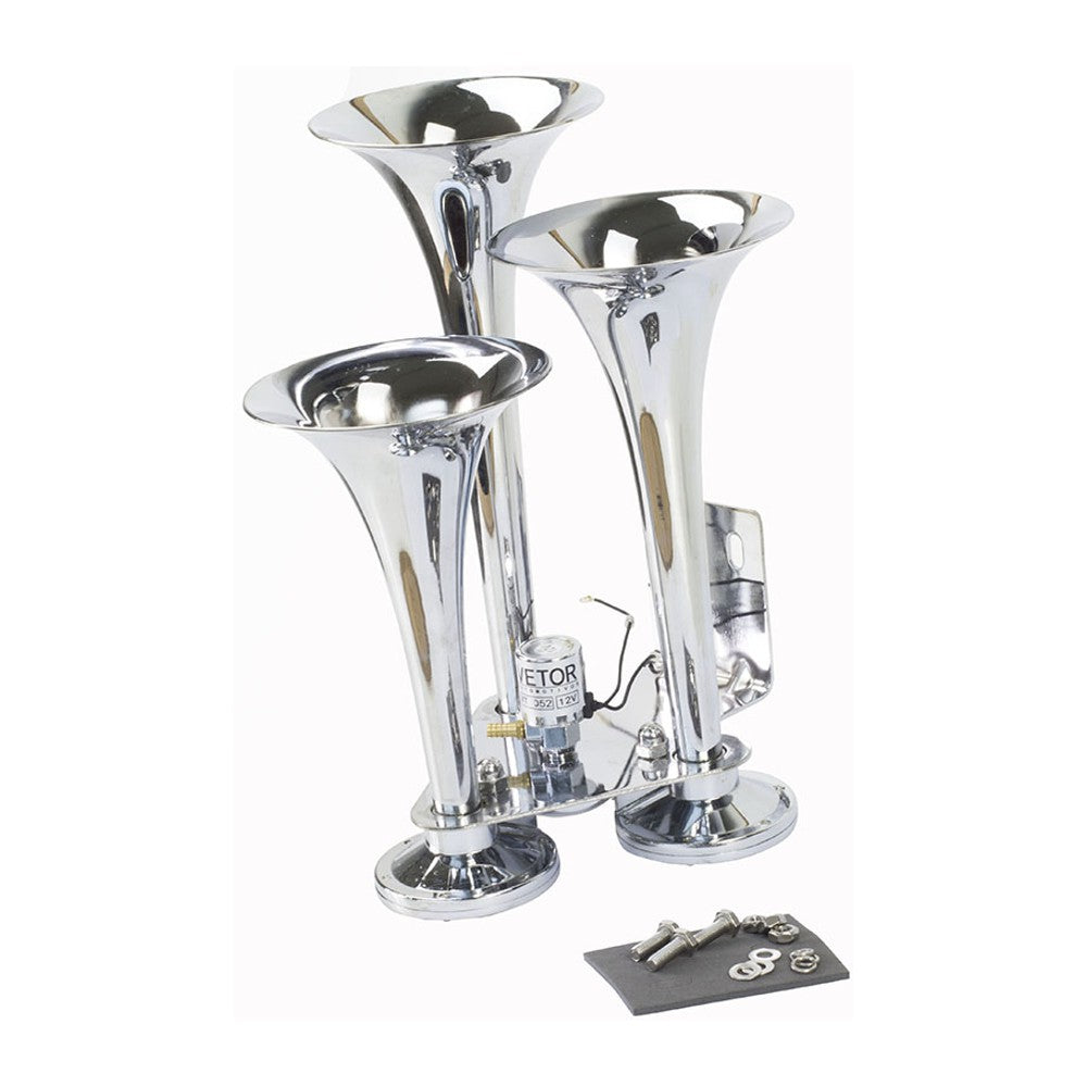 Buzina 3 Cornetas Cromada 12V/24V - Vetor - Vt052 - (4)