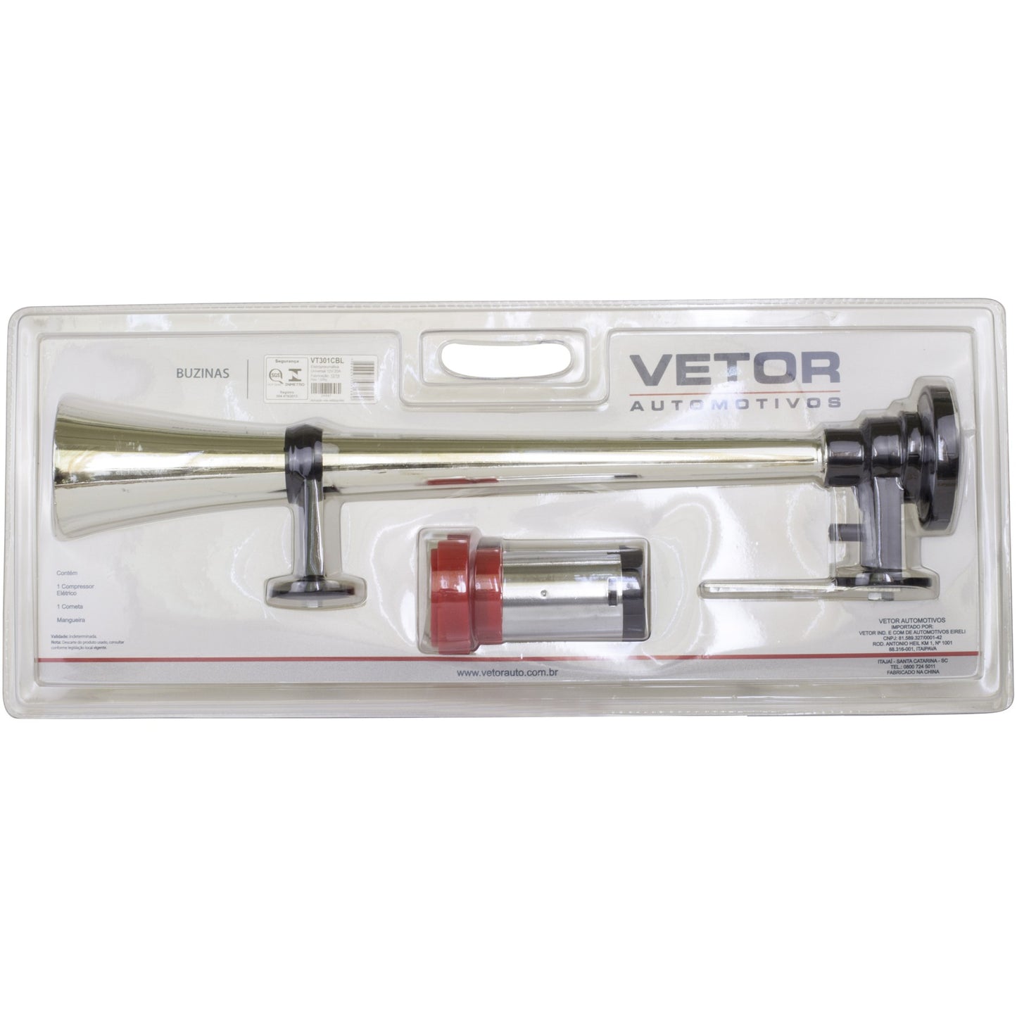 Buzina Grande para Carro Cromada 12V - Vetor - Vt301Cbl - (1)