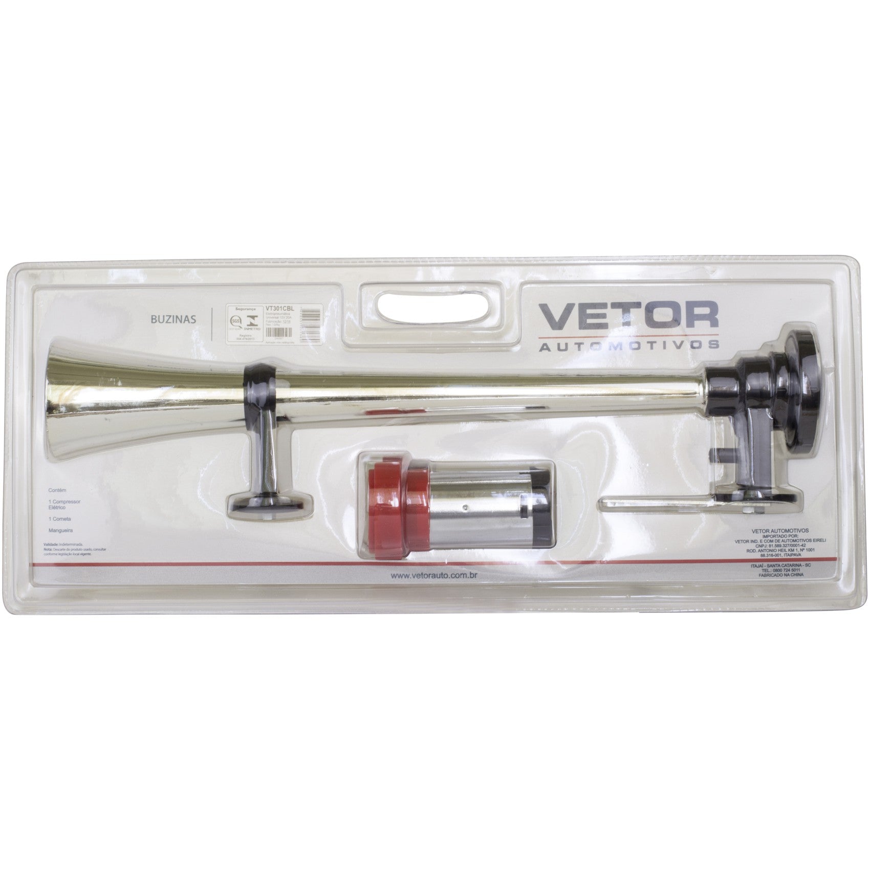 Buzina Grande para Carro Cromada 12V - Vetor - Vt301Cbl - (1)