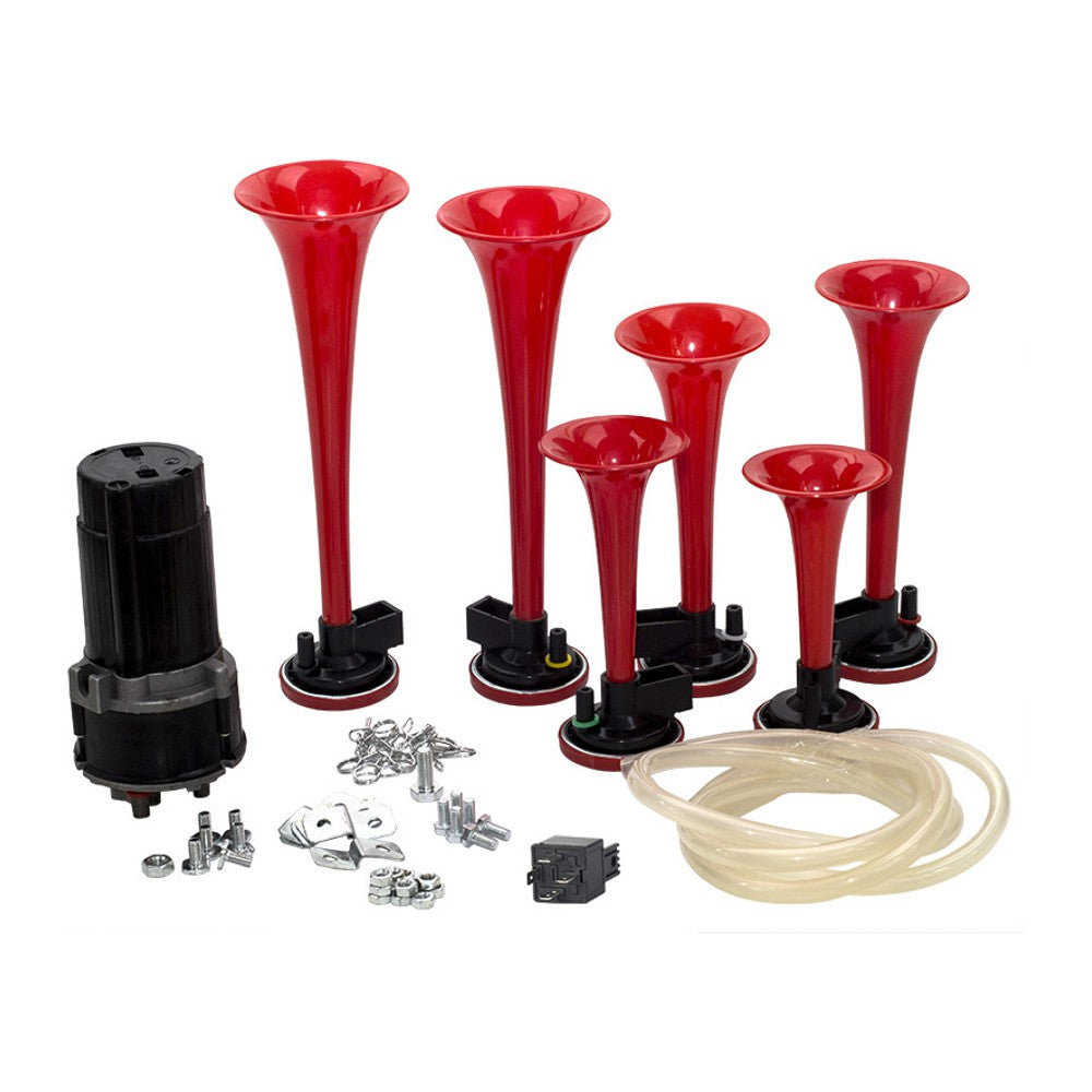 Buzina Musical 6 Cornetas Vermelhas 12V - Vetor - Vt050 - (1)