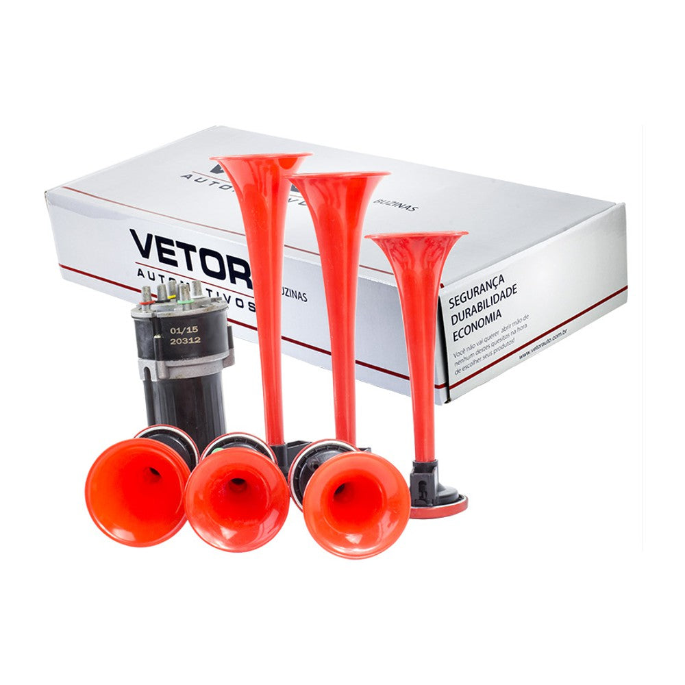 Buzina Musical 6 Cornetas Vermelhas 12V - Vetor - Vt050 - (4)