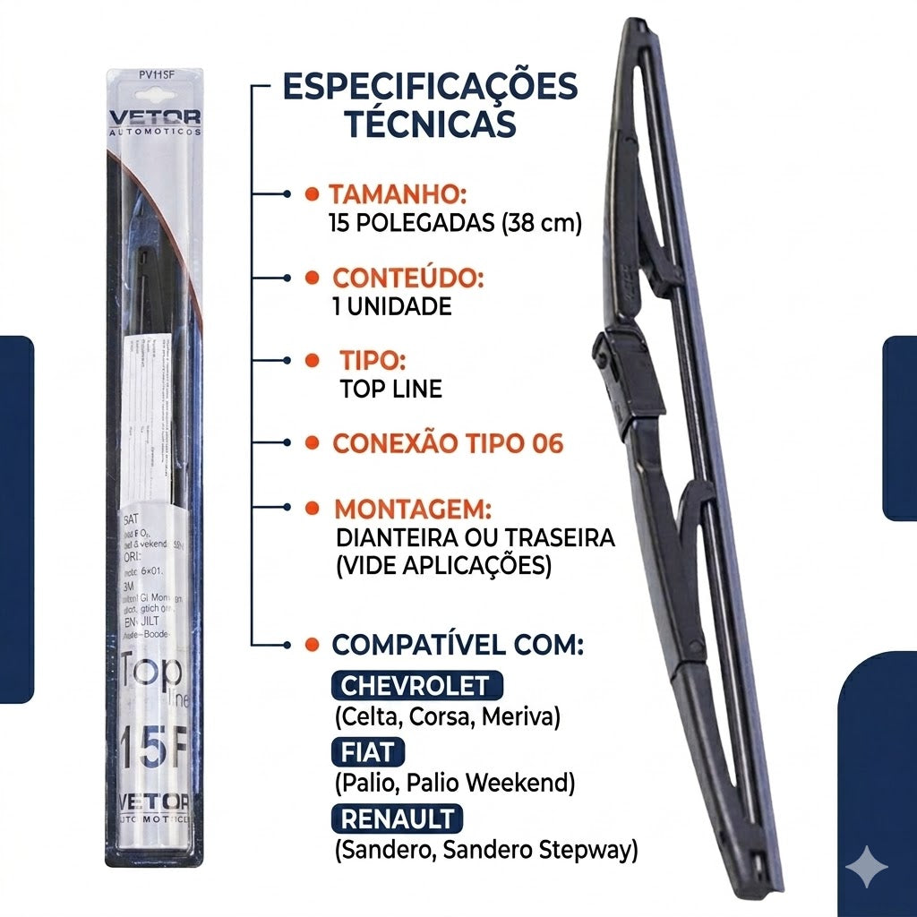 Palheta Top Line Traseira 15" - Vetor - Pvt15F - (2)