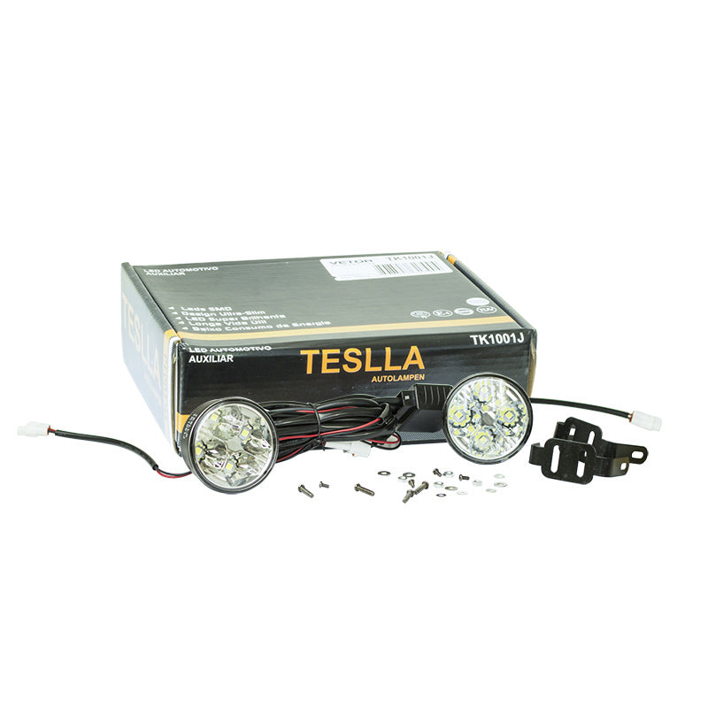 Kit Farol Auxiliar Redondo 4 LEDs 12V/24V - Teslla - Tk1001J - (4)