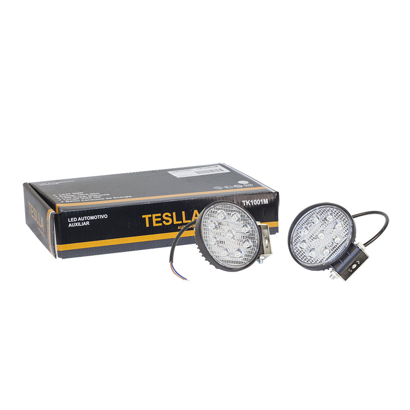 Kit Farol Auxiliar Redondo 9 LEDs 12V/24V 29W - Teslla - Tk1001M - (2)