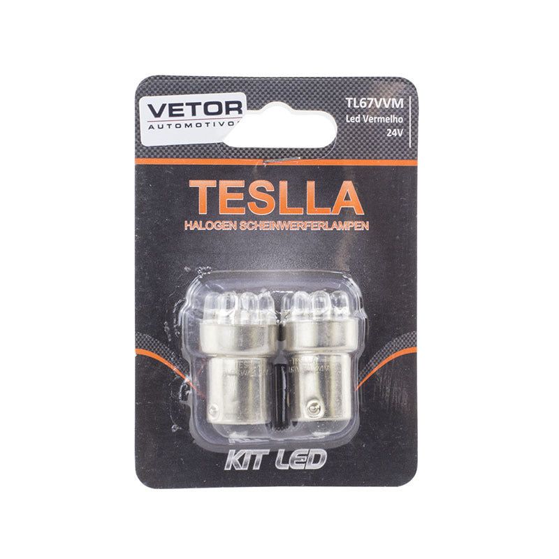 Par Lâmpada LED Vermelha Ba15S - Teslla - Tl67Vvm - (2)