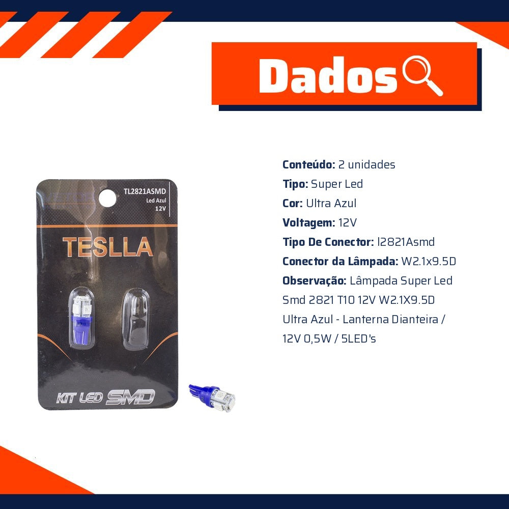 Par Lâmpada Super LED Ultra Azul 12V - Teslla - Tl2821Asmd - (9)