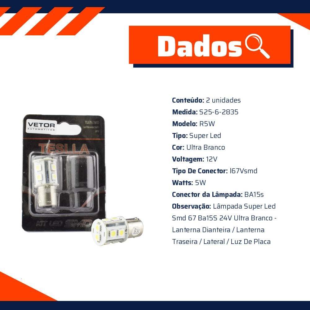Par Lâmpada Super LED Ultra Branca 24V - Teslla - Tl67Vsmd - (6)