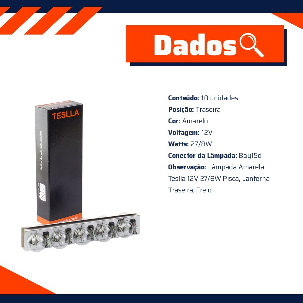 10 Lâmpadas Amarela 12V 27/8W - Teslla - T3157 - (9)