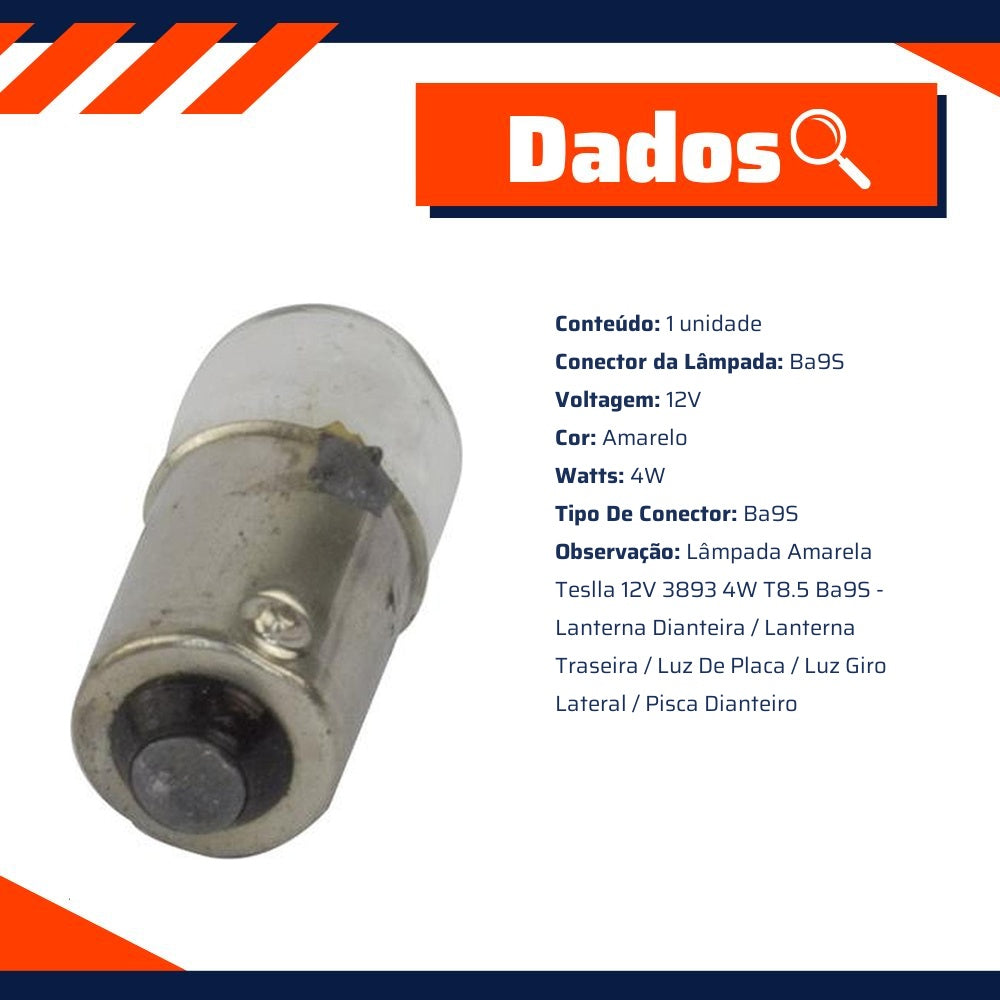 10 Lâmpadas Amarela 12V 4W - Teslla - T69 - (11)