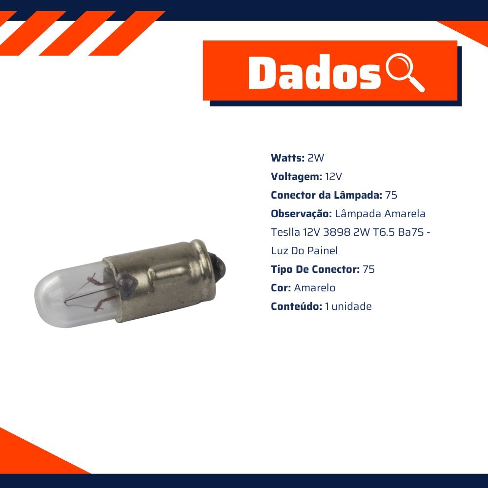 10 Lâmpadas Amarela 12V 2W - Teslla - T75 - (9)