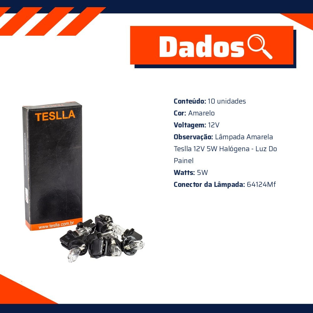 10 Lâmpadas Amarela 12V 5W - Teslla - T64124Mf - (12)