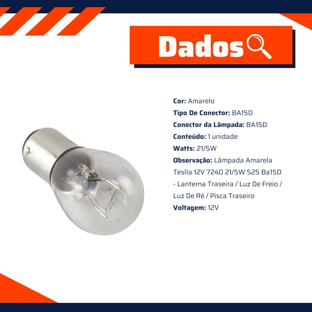 10 Lâmpadas Amarela 12V 21/5W - Teslla - T1176 - (11)