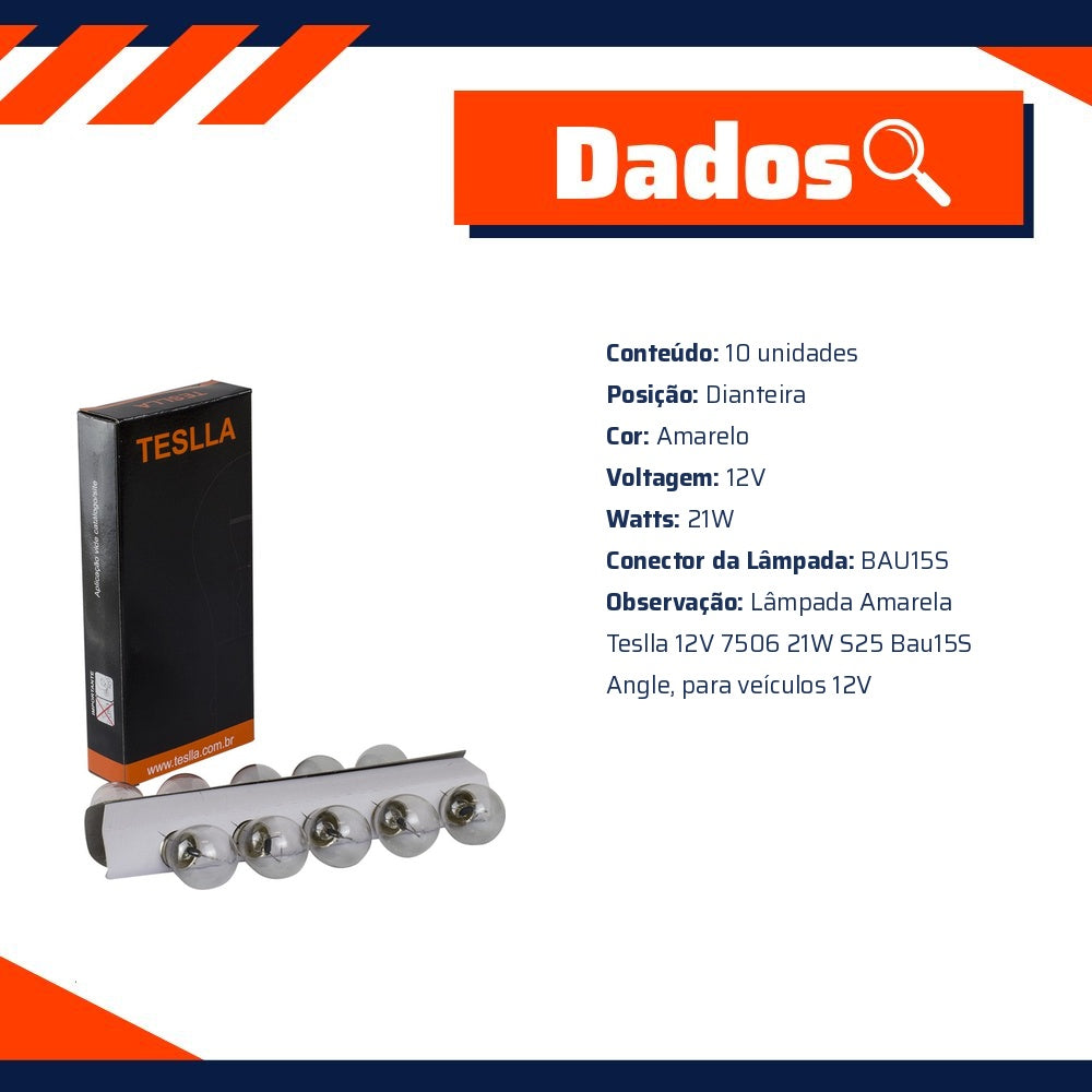 10 Lâmpadas Amarela 12V 21W - Teslla - T1141A - (10)