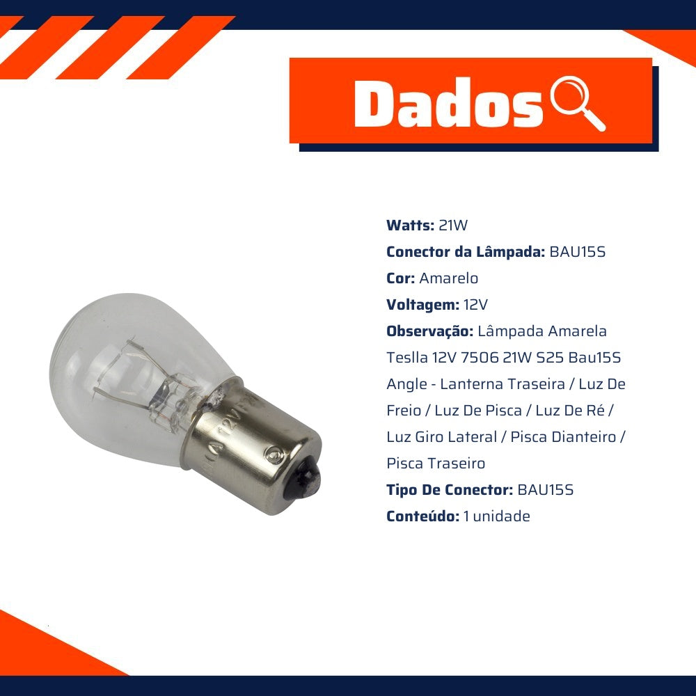 10 Lâmpadas Amarela 12V 21W - Teslla - T1141A - (11)