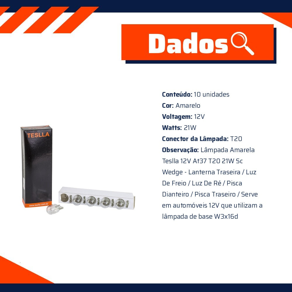 10 Lâmpadas Amarela 12V 21W - Teslla - T6941 - (11)