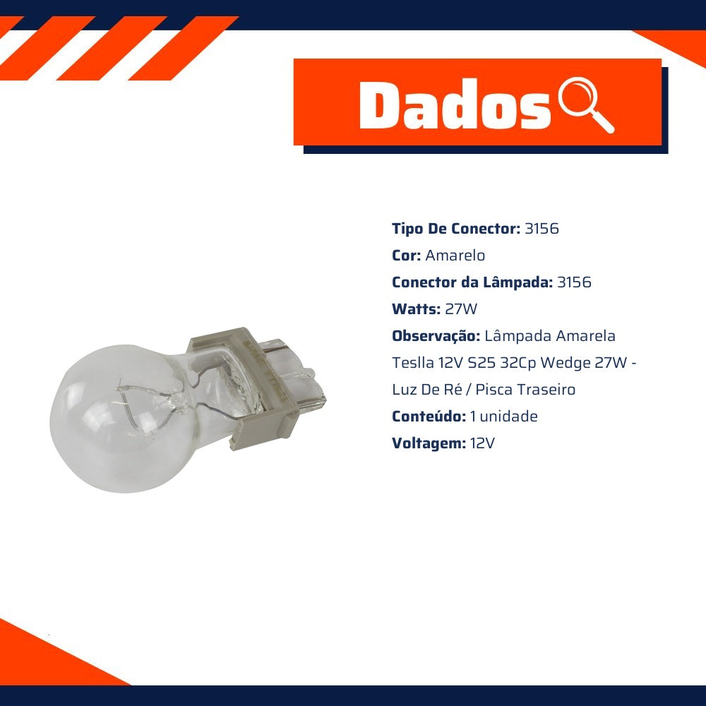10 Lâmpadas Amarela 12V 27W - Teslla - T3156 - (8)