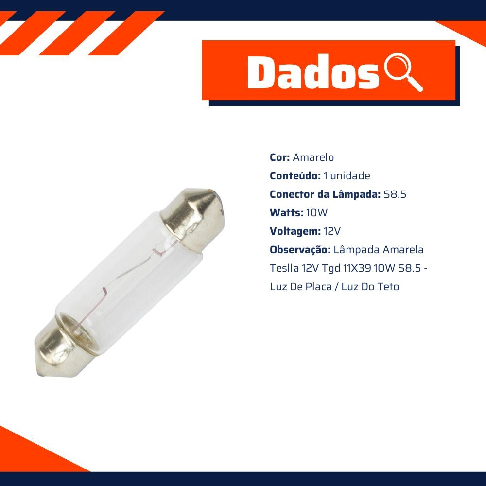 10 Lâmpadas Amarela 12V 10W - Teslla - T6411 - (4)
