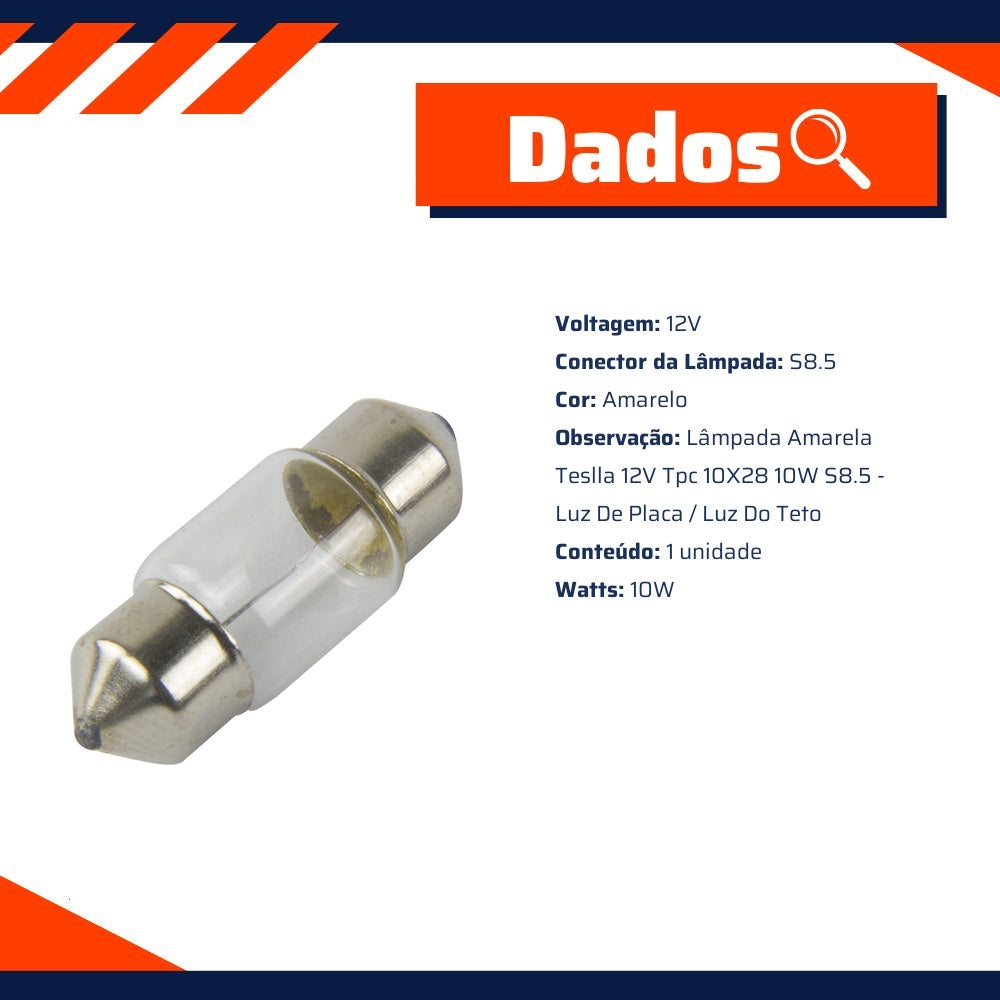 10 Lâmpadas Amarela 12V 10W - Teslla - T6410C - (10)