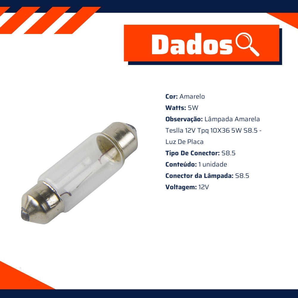 10 Lâmpadas Amarela 12V 5W - Teslla - T6418 - (10)