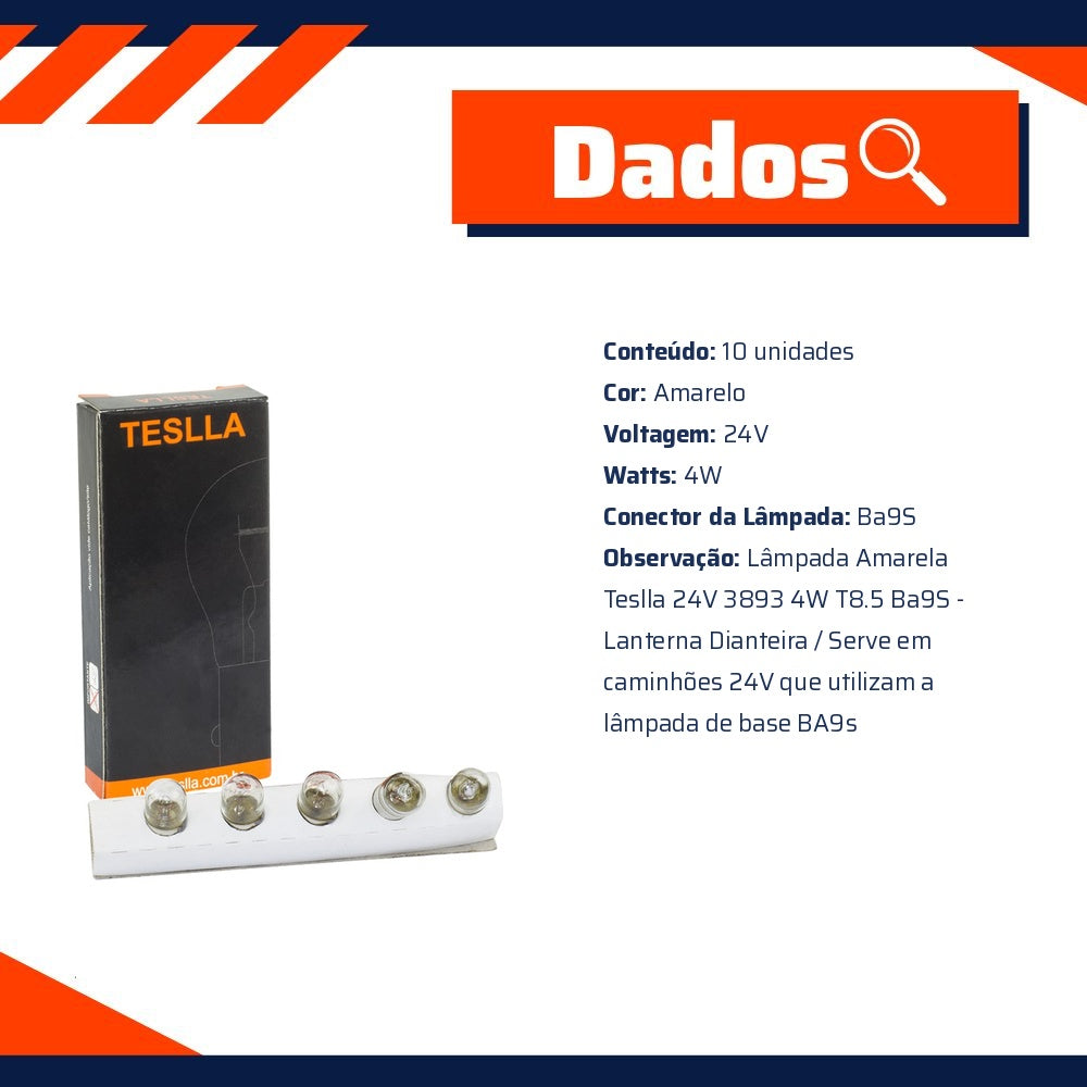 10 Lâmpadas Amarela 24V 4W - Teslla - T69V - (6)