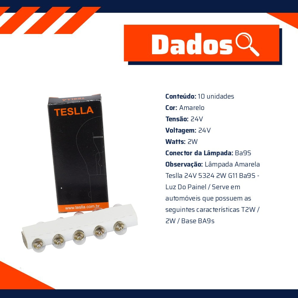10 Lâmpadas Amarela 24V 2W - Teslla - T53V - (10)