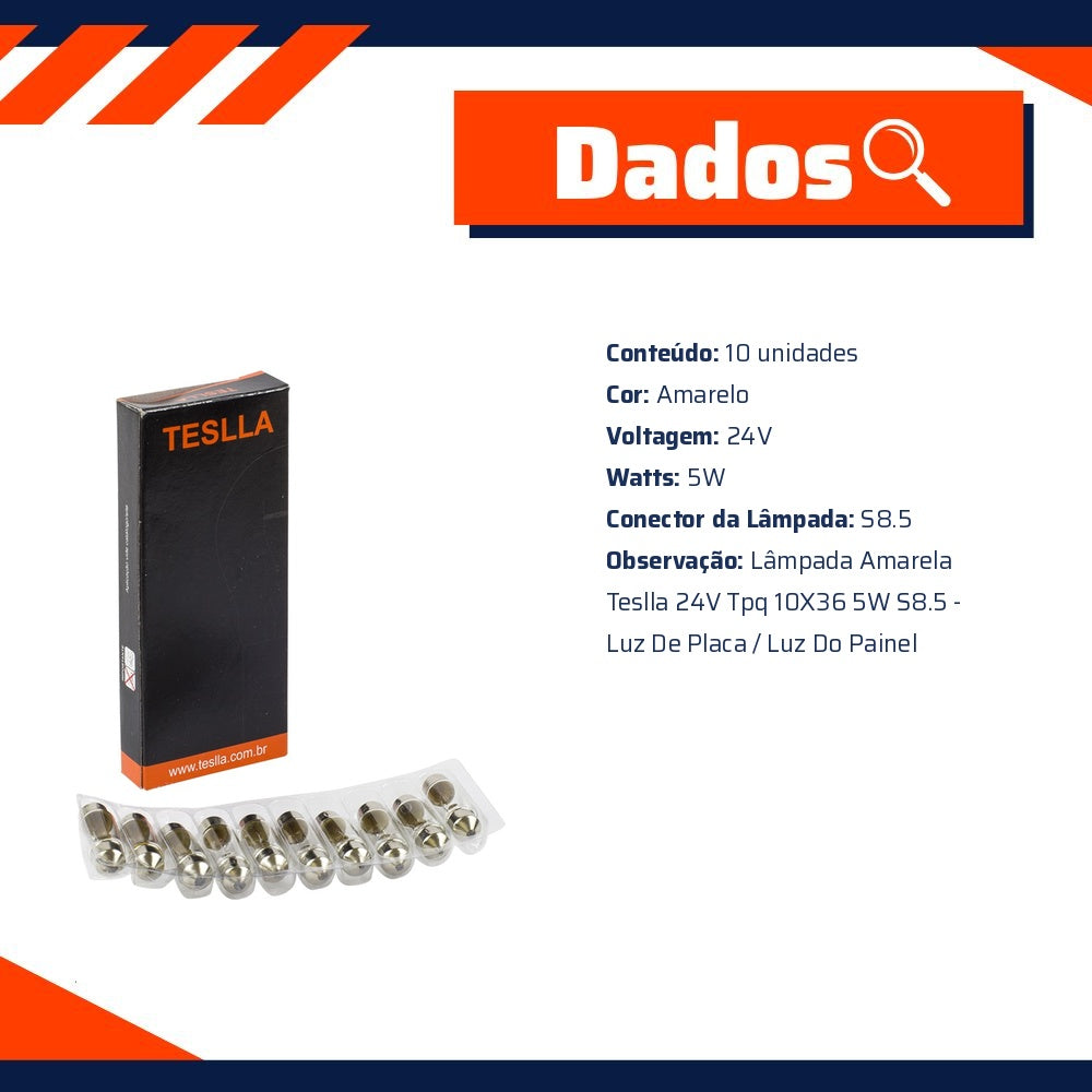 10 Lâmpadas Amarela 24V 5W - Teslla - T6423V - (6)
