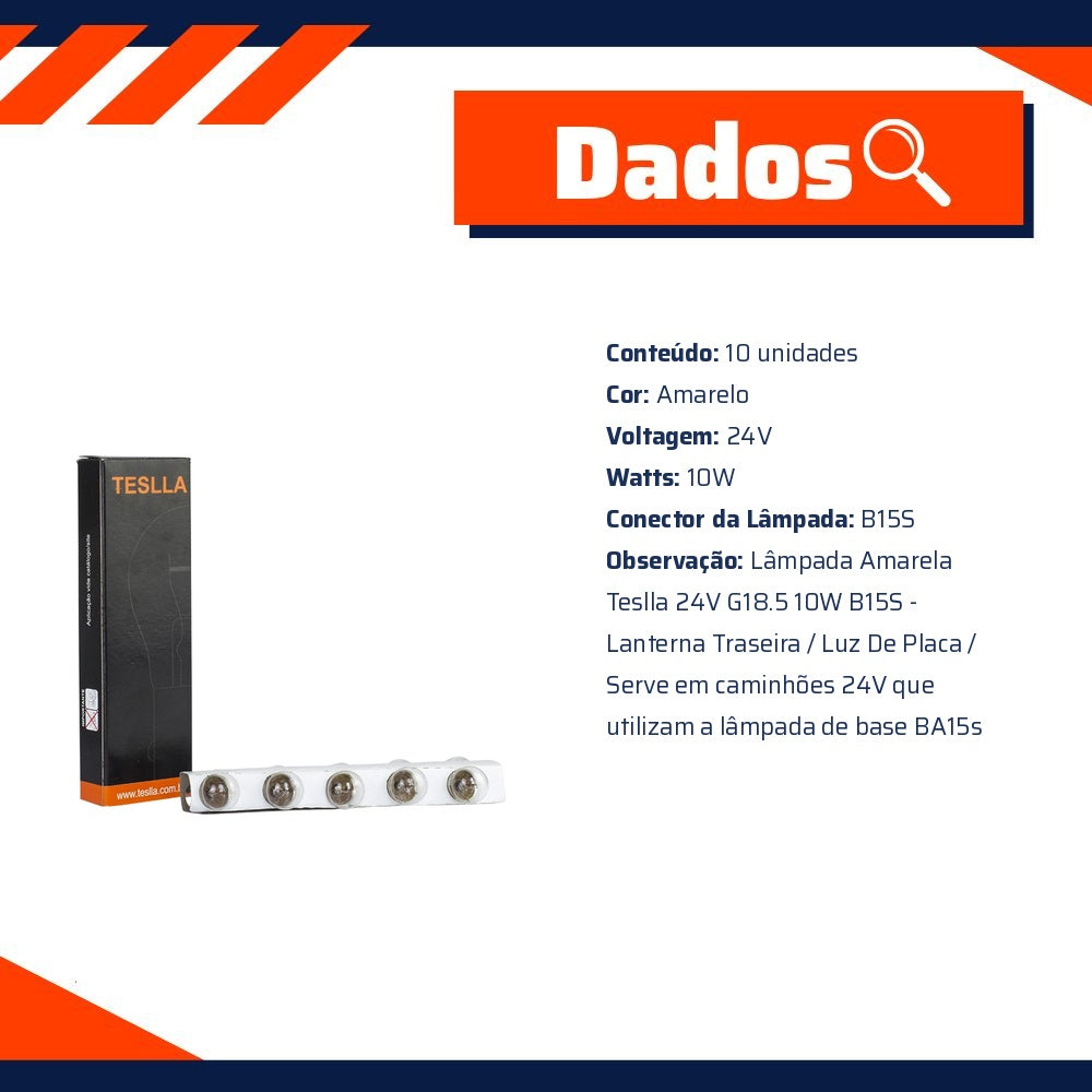 10 Lâmpadas Amarela 24V 10W - Teslla - T6710V - (11)