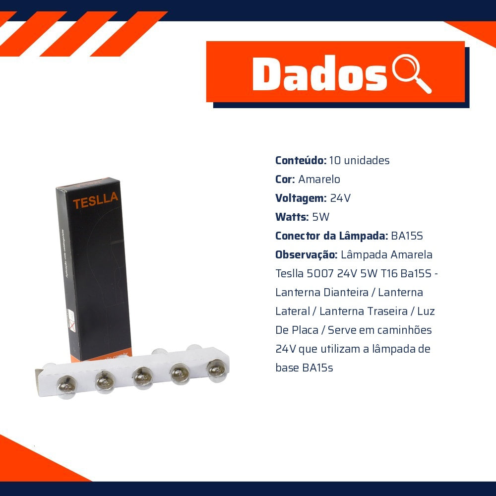 10 Lâmpadas Amarela 24V 5W - Teslla - T67V - (10)