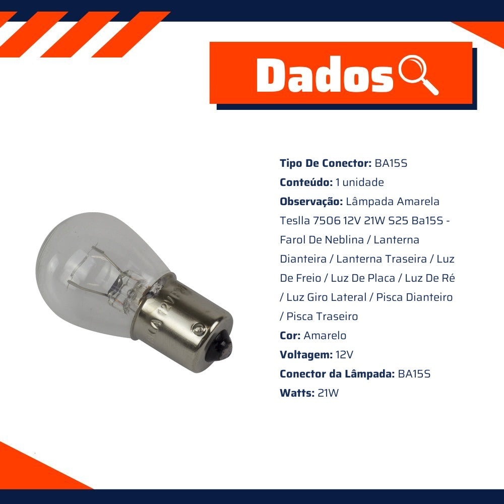 10 Lâmpadas Amarela 12V 21W - Teslla - T1141 - (11)