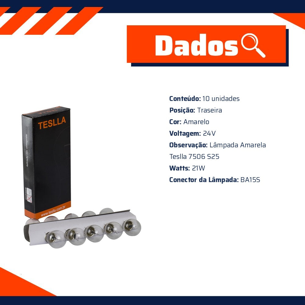 10 Lâmpadas Amarela 24V 21W - Teslla - T1141V - (5)