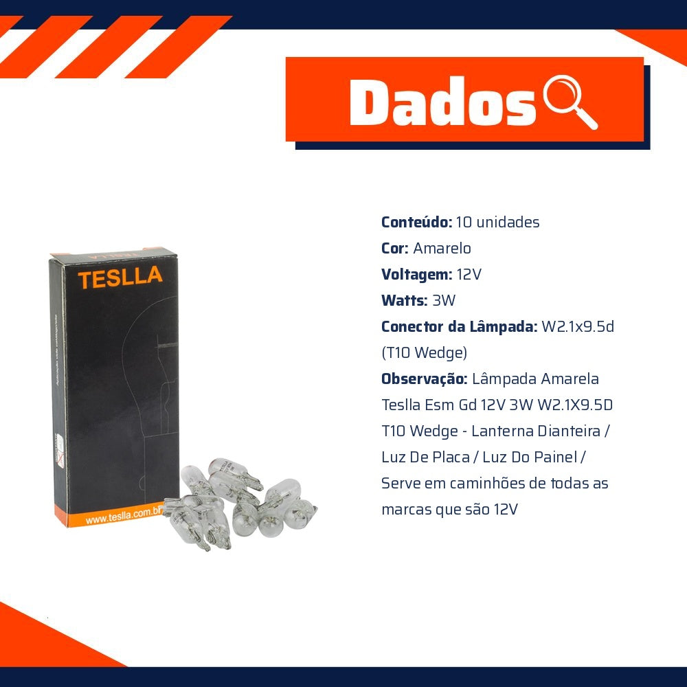 10 Lâmpadas Amarela 12V 3W - Teslla - T2821 - (14)