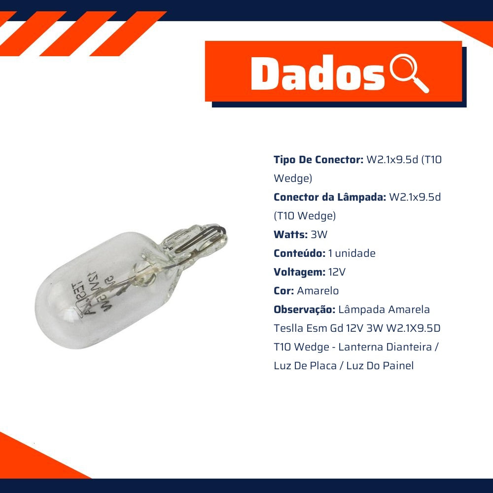 10 Lâmpadas Amarela 12V 3W - Teslla - T2821 - (10)