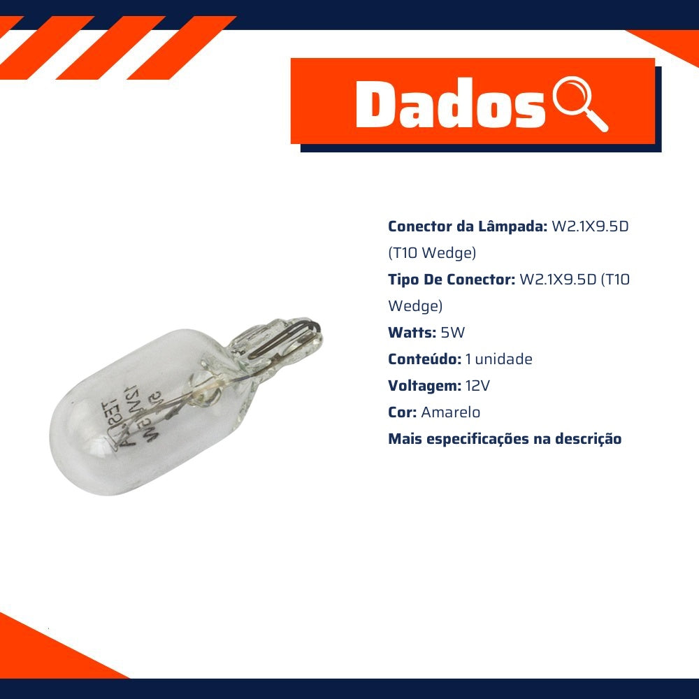 10 Lâmpadas Amarela 12V 5W - Teslla - T2825 - (11)