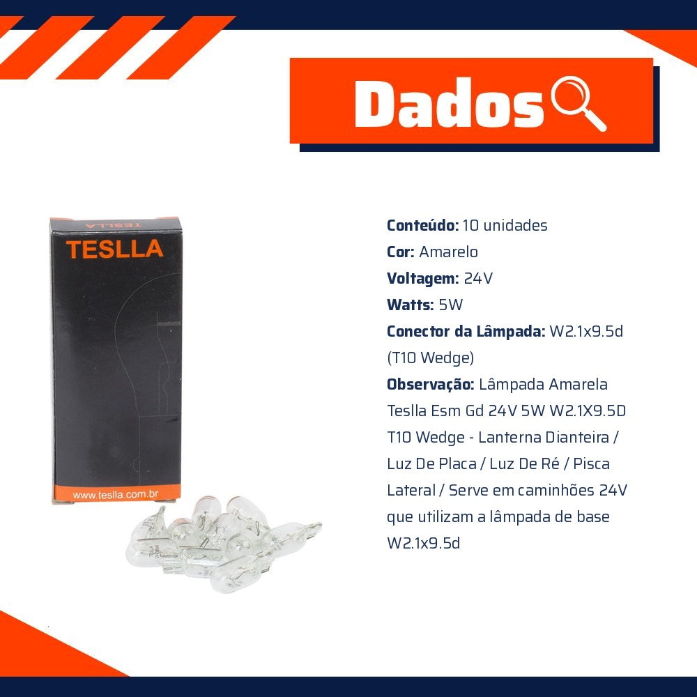 10 Lâmpadas Amarela 24V 5W - Teslla - T2825V - (11)