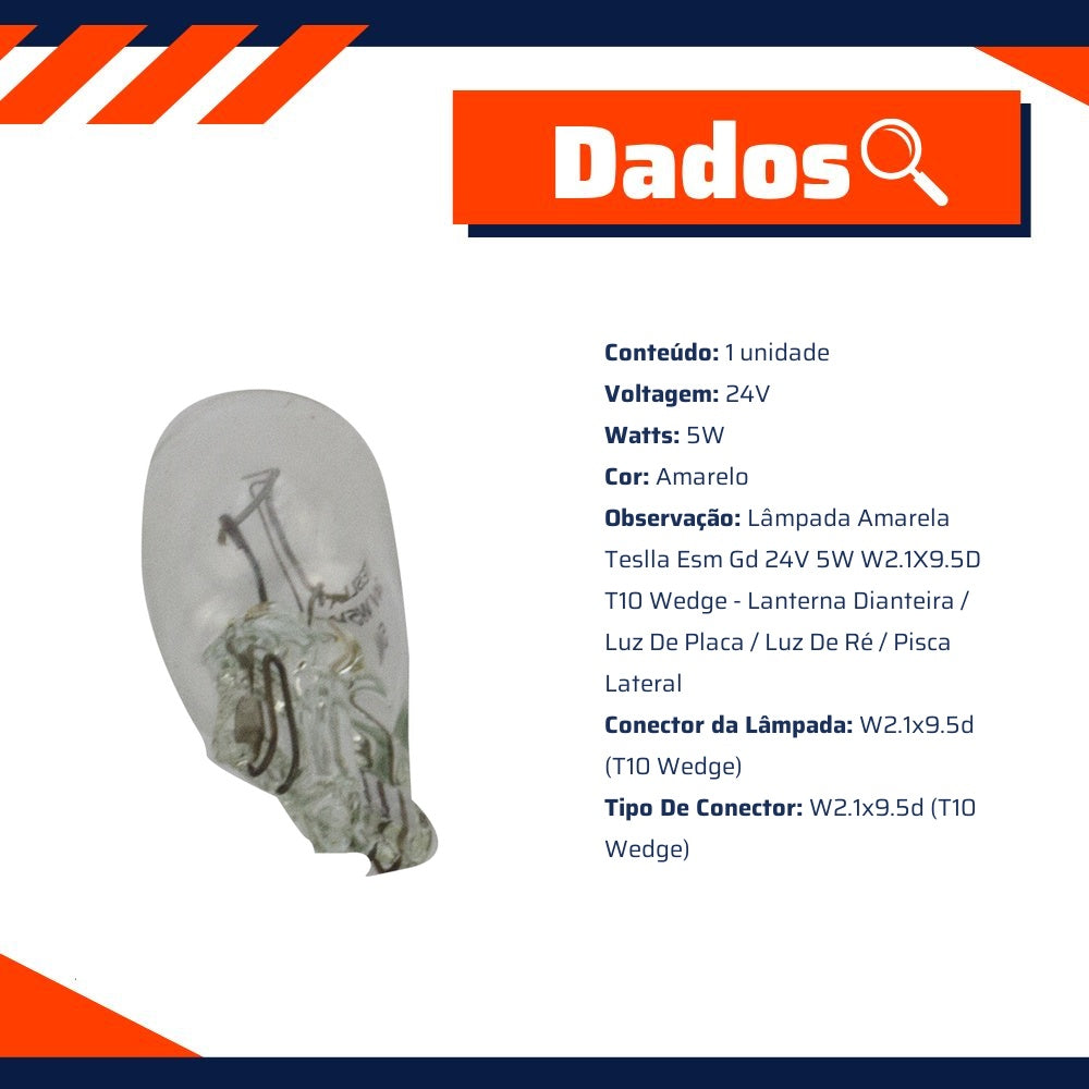 10 Lâmpadas Amarela 24V 5W - Teslla - T2825V - (10)