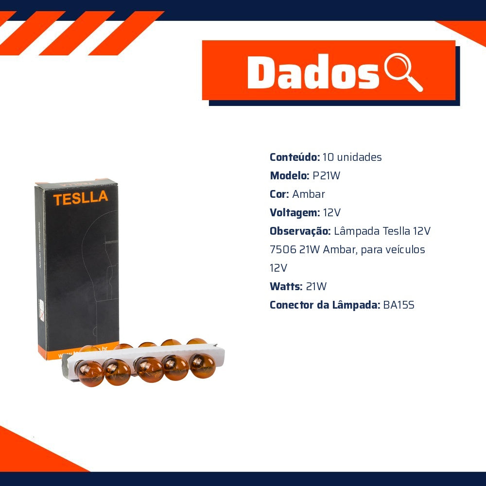 10 Lâmpadas Âmbar 12V 21W - Teslla - T1141Ab - (11)
