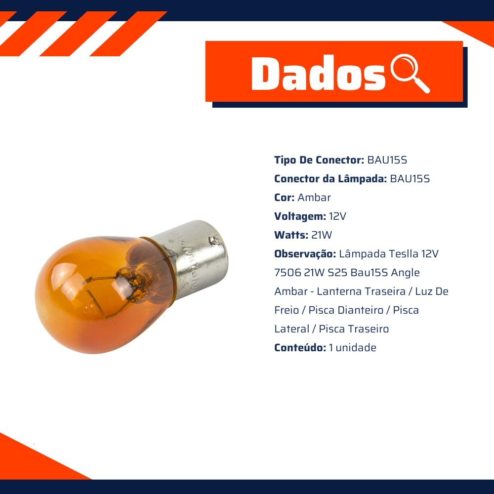 10 Lâmpadas Âmbar 12V 21W - Teslla - T1141Aab - (11)