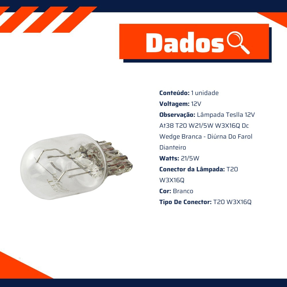 10 Lâmpadas Branca 12V 21/5W - Teslla - T6942 - (10)