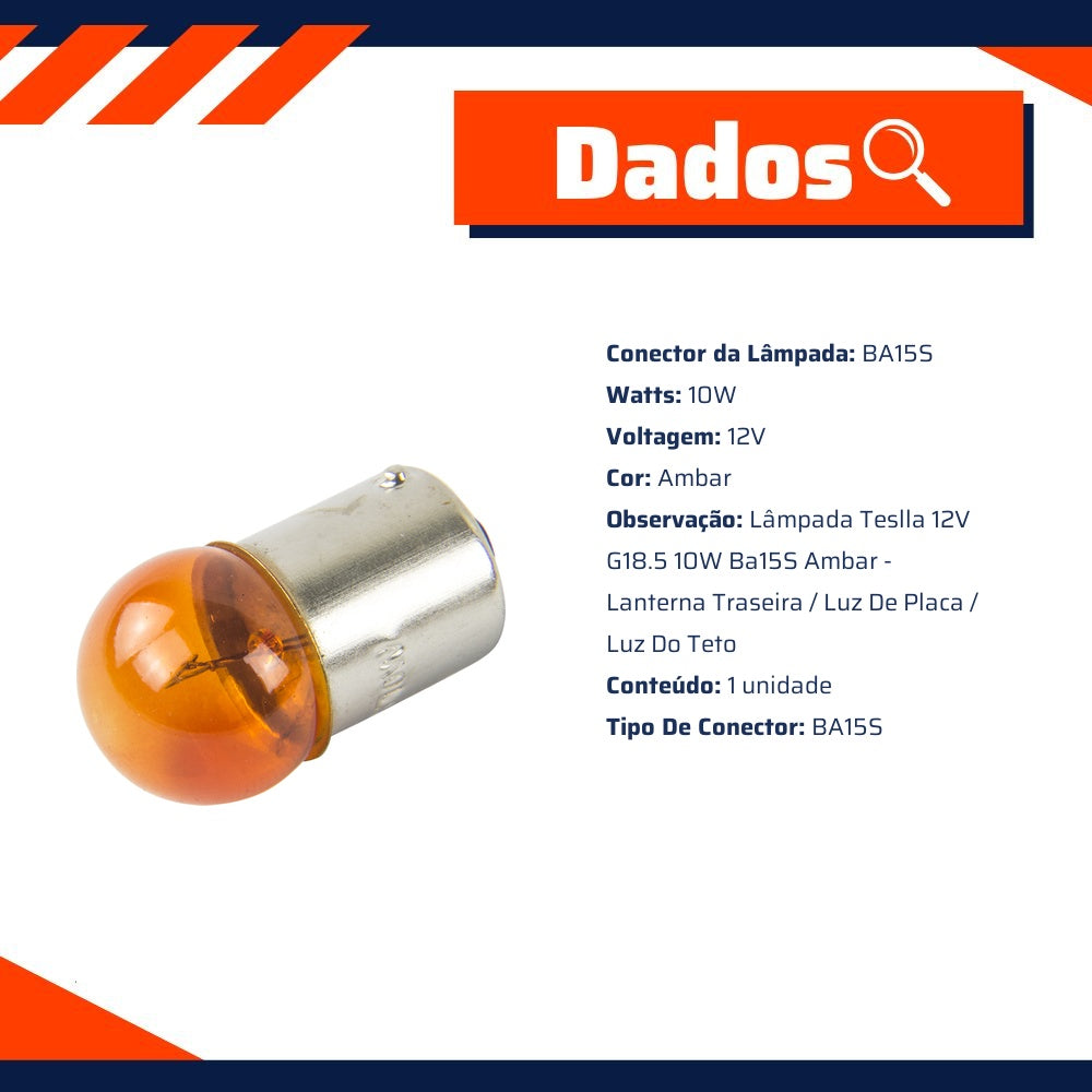 10 Lâmpadas Âmbar 12V 10W - Teslla - T6710Ab - (10)