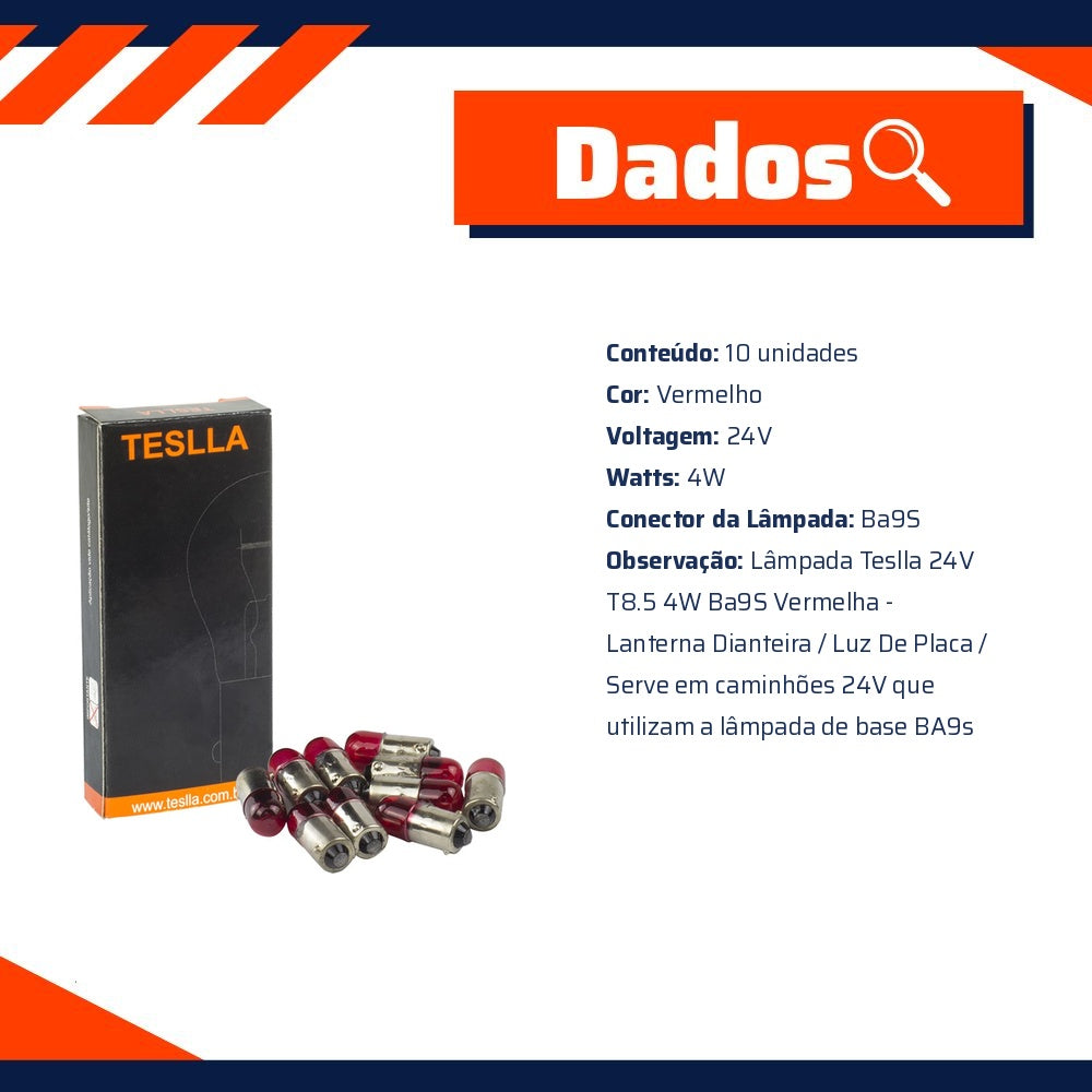10 Lâmpadas Vermelha 24V 4W - Teslla - T69Vvm - (5)