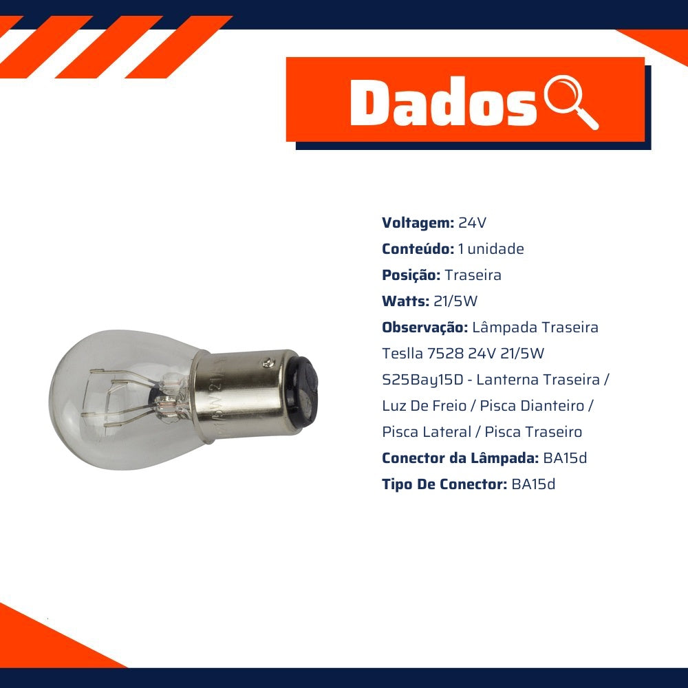 10 Lâmpadas 24V 21/5W - Teslla - T1034V - (5)