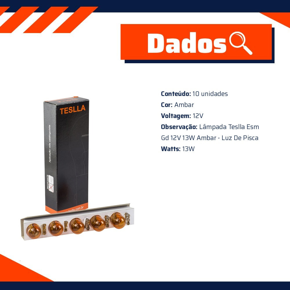 10 Lâmpadas Âmbar 12V 13W - Teslla - T922Ab - (7)