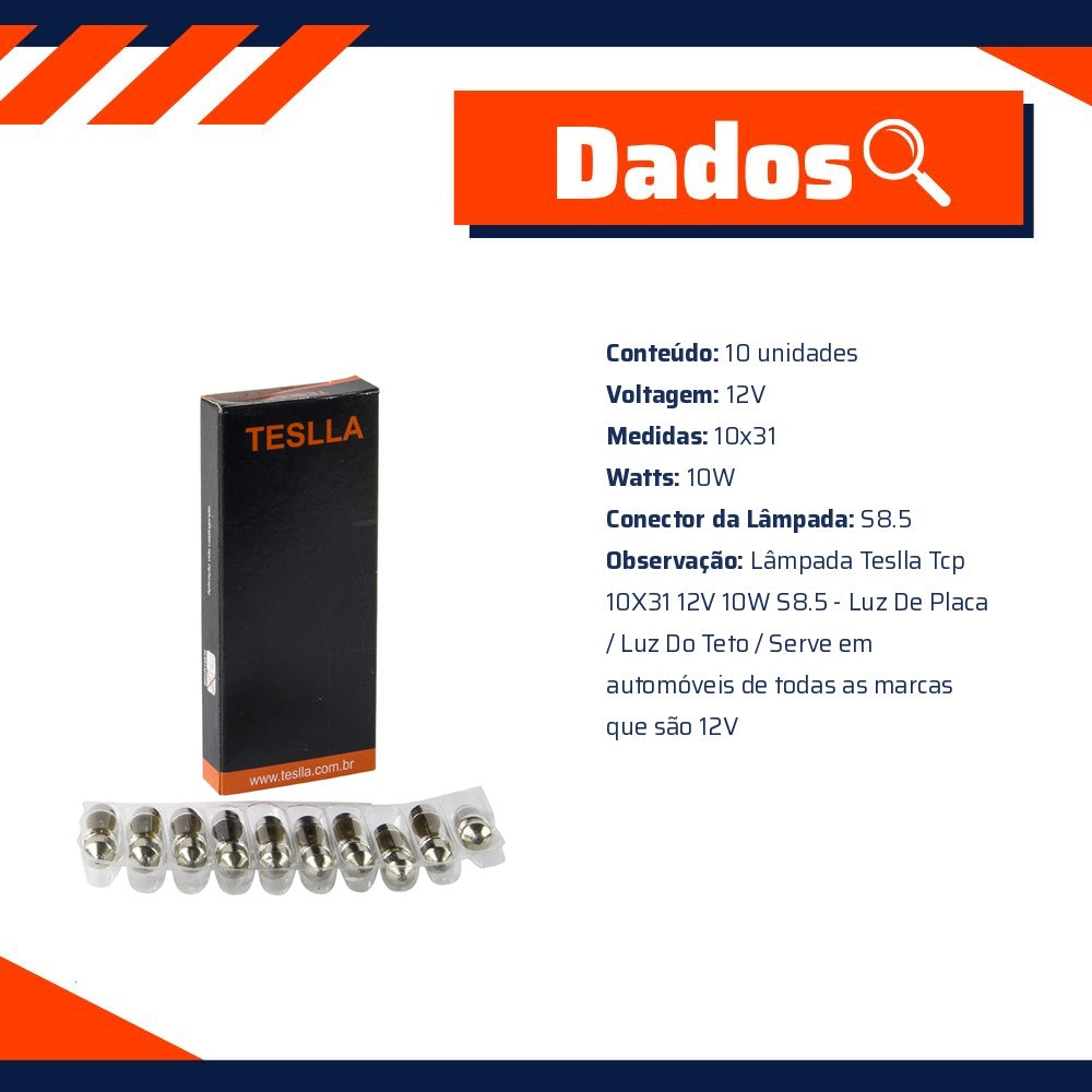 10 Lâmpadas 12V 10W - Teslla - T6431 - (11)