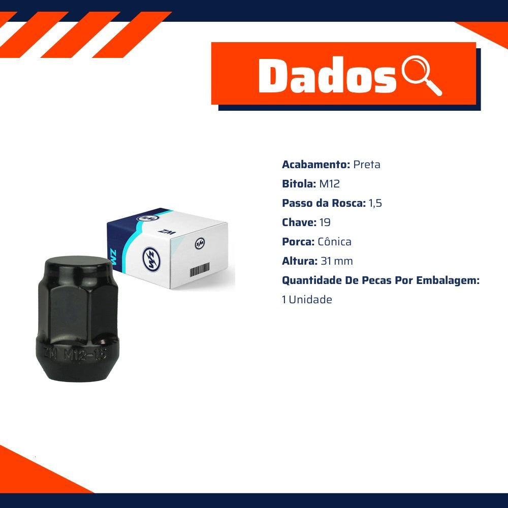1 Porca da Roda M12-1,5 x CH19 x H31 - ZM - 29.012.30 - (3)
