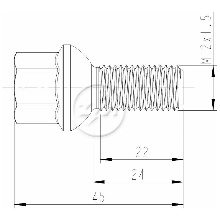 Kit 50 Parafuso de Roda M12-1,5 x 24/45 x CH17 - ZM - 3001203 - (2)