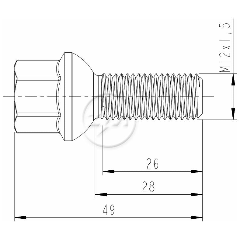 Kit 50 Parafuso de Roda M12-1.5 x 28/49 x CH17 - ZM - 3001204 - (2)