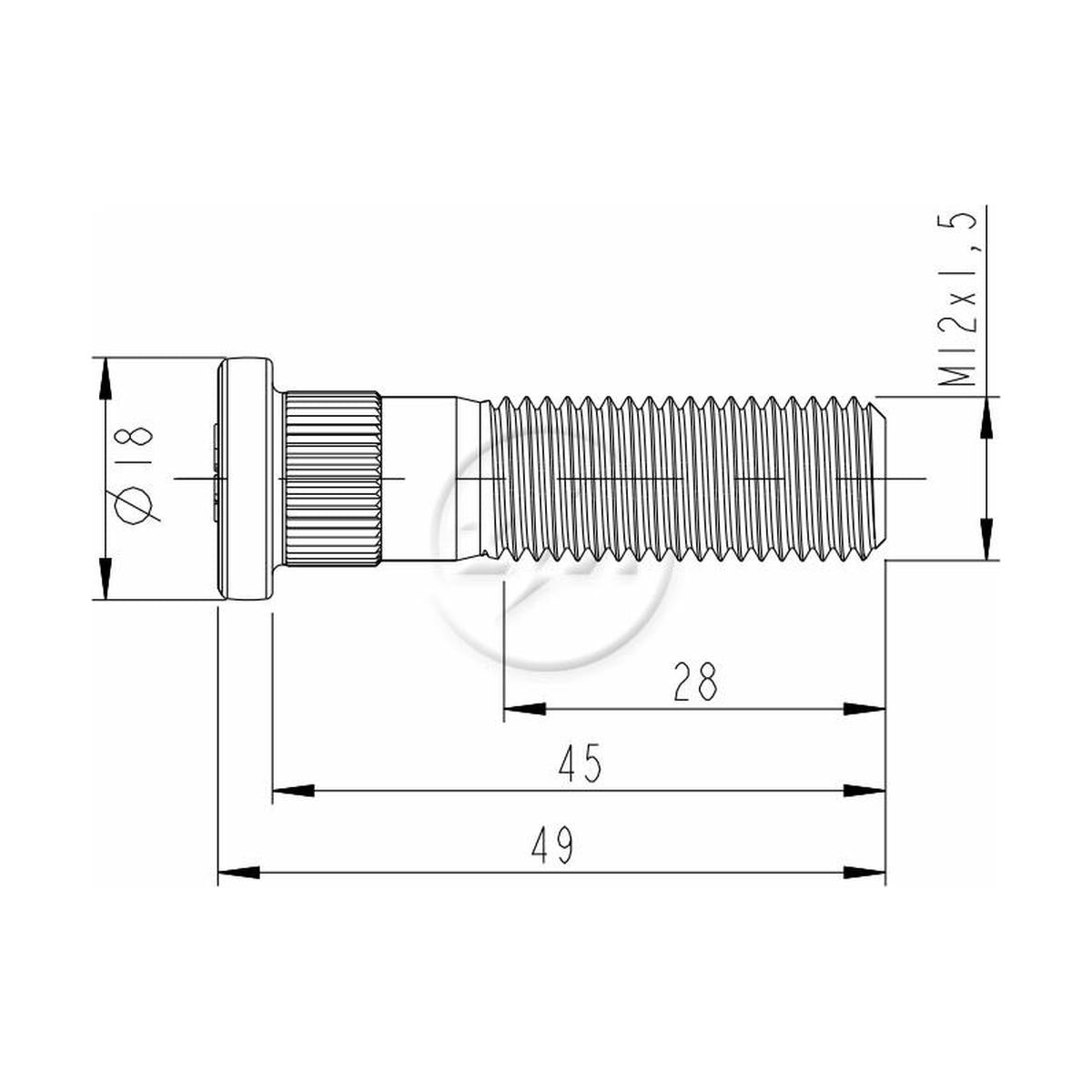 Kit 50 Parafuso de Roda M12-1,5 x 45/49 - ZM - 30.012.15 - (2)
